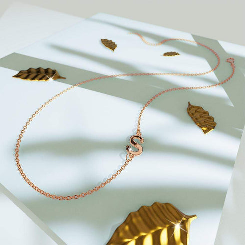 Bold Alphabet Letter Initial Charm Necklace in Rose Gold Tone